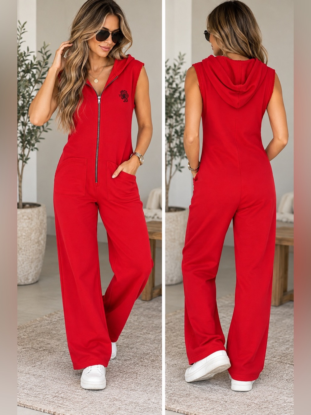 OYROSY Hooded Lipstick Red
Cotton Jumpsuit Women's Size XS
Oversized